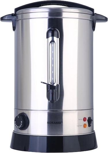 Sonashi 15L Electric Water Boiler - Stainless Steel Double Layer Body With Water Tag, Auto &amp; Resettable Thermostat With Indicator Light, SEWB-15, 1650W, Silver/Black