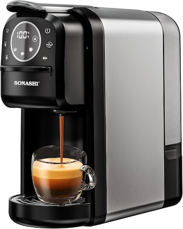Sonashi SCM-4984 3 In 1 Multi-Capsule Coffee Machine - 1400W Coffee Maker With 700ml Detachable Water Tank, Touch Control Panel, Self-Cleaning Function, Kitchen Tools, SCM-4984, Black/Grey