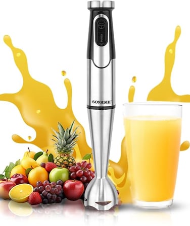 Sonashi Hand Blender with Stainless Steel Shaft   Speed Control with Powerful Motor   Easy to Wash Detachable Blending Wand   SHB-192 Black/Silver 1000W SHB-192 Silver/Black