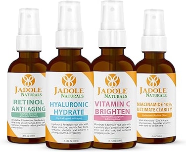 Jadole Naturals Quartet Anti-Aging Serum Set (Each 30ml), Vitamin C, Retinol, Niacinamide &amp; Hyaluronic Acid
