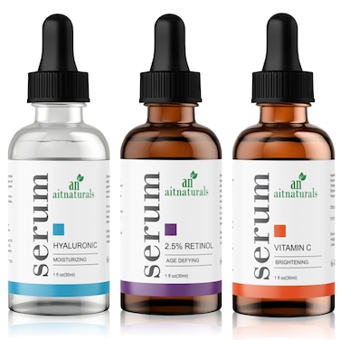 Aitnaturals Anti Aging Set with Vitamin C Retinol and Hyaluronic Acid Serum, (Each 30ml)