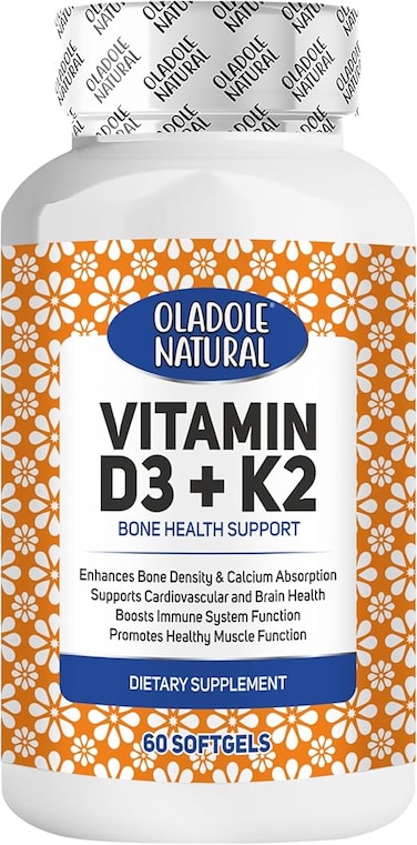 مكمل غذائي طبيعي من أولادول، فيتامين د3 بتركيز 4000 وحدة دولية + فيتامين ك2 - 60 كبسولة هلامية