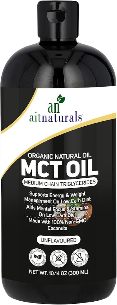 زيت MCT العضوي من Aitnaturals سعة 300 مل - نقي وغير منكه من جوز الهند