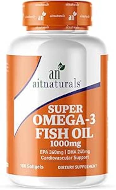Aitnaturals Super Omega 3 Fish Oil 1000mg 360 EPA 240 DHA Cardiovascular Support 100 Softgels
