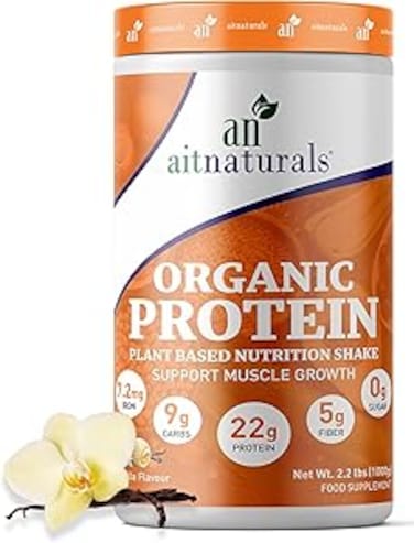 Aitnaturals Plant Based Organic Protein Powder French Vanilla 1Kg - 25 servings, 22g protein per serving