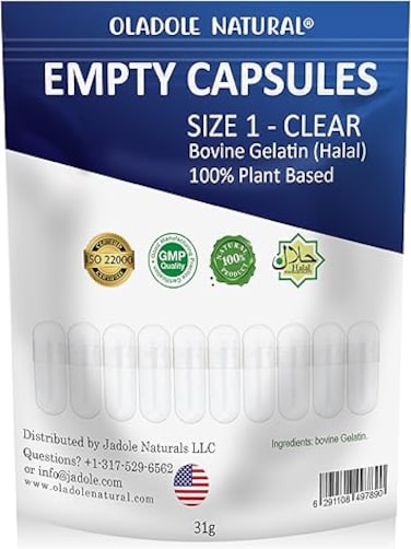 Oladole Natural Empty Capsules- Size 1 (460 Count)