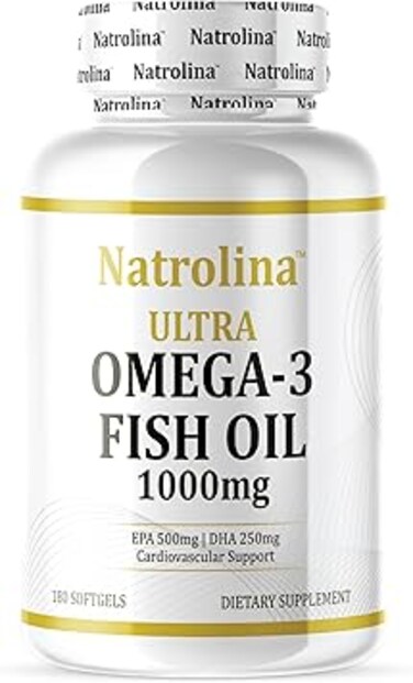 Natrolina Ultra Omega 3 Fish Oil 1000mg 500 EPA 250 DHA Cardiovascular Support - 180 Softgels