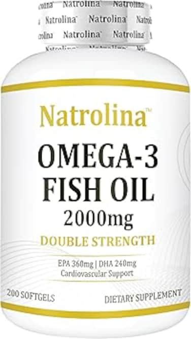 Natrolina Omega-3 Fish Oil 2000 mg 360 EPA 240 DHA Double Strength, Cardiovascular Support - 200 Softgels