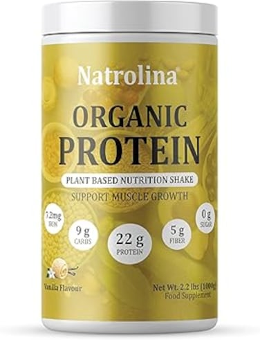Natrolina Plant Based Organic Protein Powder Vanilla 1Kg - 25 servings, 22g protein per serving