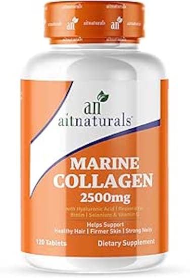 Aitnaturals Marine Collagen 2500mg Enhanced with Hyaluronic Acid, Vitamin C, Biotin &amp; Selenium - 120 Tablets