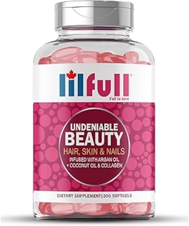 Lilfull Hair, Skin &amp; Nails - 300 Softgels   Enriched with Vitamins A, C, D3, E, B1, B2, B6, B9, B12, B7, B5   Infused with Argan Oil, Coconut Oil &amp; Collagen