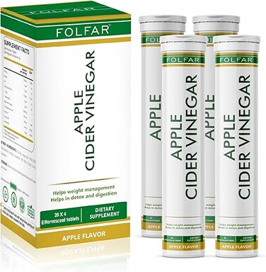Folfar Apple Cider Vinegar Effervescent Tablets with Vitamin B12- Pack of 4 Tablets