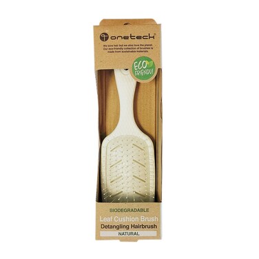 Onetech Biodegradable Leaf Cushioned Paddle Hair Brush   Light Brown   1 Pc