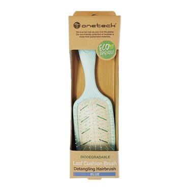 Onetech Biodegradable Leaf Cushioned Paddle Hair Brush   Blue - 1 Pc