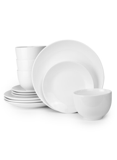 INSIA 12-piece Dinnerware Set, Dinner Set, Kitchen Dinnerware Porcelain Ceramic Crockery Set, Dinner Service Set for 4, 26.7 cm Dinner Plate, 20.3 cm Side Plate, 15.2 cm Bowls - White