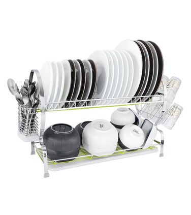 Life Smile Stainless Steel Dish Rack - 2 Tier with Glass Holder and Bottom Rack   Durable and Easy to Clean