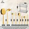 LIFE SMILE Cutlery Set, 18/10 Pure Stainless Steel Flatware Set with Stand, Rust Proof &amp; Fade Proof Dinnerware Set (SHINE GOLD &amp; SAND BLASTING HANDLE, 38 Pieces)