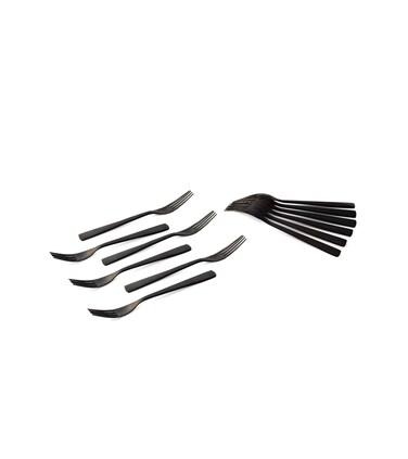 LIFE SMILE - 12pcs Cutlery Set, 18/10 Stainless Steel, Flatware Set, 12pcs Dinner Fork, Shine Black, for Home Kitchen, Mirror Polished