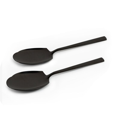 LIFE SMILE - 2pcs Cutlery Set, 18/10 Stainless Steel, Flatware Set, 2pcs Rice Server, Shine Black, for Home Kitchen, Mirror Polished