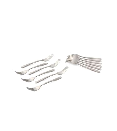 LIFE SMILE - 12pcs Cutlery Set, 18/10 Stainless Steel, Flatware Set, 12pcs Dinner Fork, Matte Silver, for Home Kitchen, Matte Polished