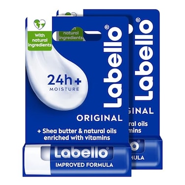 Labello Lip Balm, Moisturising Lip Care, Original With Shea Butter, 2X4.8g