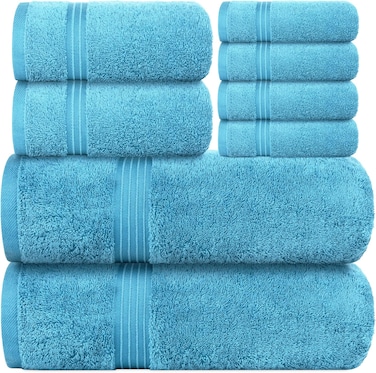 مجموعة مناشف Bliss Casa مكونة من 8 قطع - 100% قطن ممشط، 550 جرام لكل متر مربع، مناشف ناعمة وذات قدرة على الامتصاص بجودة الفنادق - تتضمن منشفتي حمام، ومنشفتي يد و4 مناشف - سريعة الجفاف وسميكة ومتينة