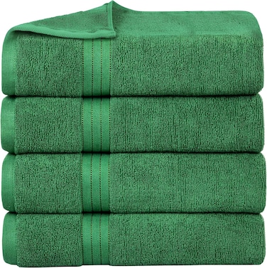 مجموعة مناشف حمام Bliss Casa مقاس 27 × 54 بوصة (4 عبوات) - 550 جرام لكل متر مربع 100% قطن 20/عمق تجفيف سريع مناشف حمام سميكة عالية الامتصاص - جودة فندقية ناعمة للحمام والمنتجعات الصحية (أخضر)