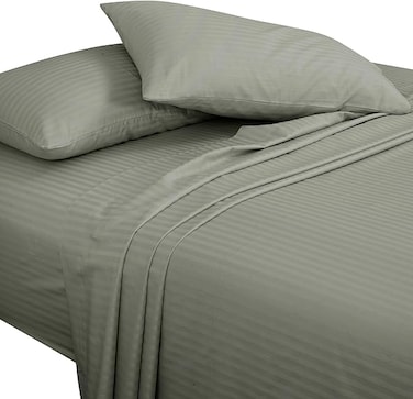 Bliss Casa 2 Pieces 1cm Stripe Bed Sheets Twin (100x200+30 cm) - Soft Satin Sheet Set with Pillowcases - Deep Pocket, Hotel Collection, Luxury Bedding Set include 1 fitted Sheet, 1 Pillowcase