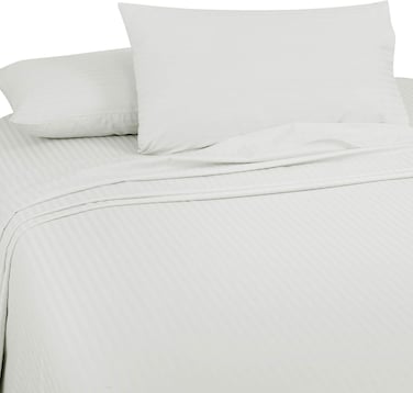 Bliss Casa 3-Piece Satin Stripe Queen Bed Sheet Set (155x200+30 cm) &ndash; Soft &amp; Luxurious Hotel Collection &ndash; Includes 1 Fitted Sheet &amp; 2 Pillowcases &ndash; Deep Pocket, Smooth &amp; Comfortable