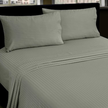 Bliss Casa 3 Pieces 1cm Stripe Bed Sheets King (180x200+30 cm) - Soft Satin Sheet Set with Pillowcases - Deep Pocket, Hotel Collection, Luxury Bedding Set include 1 fitted Sheet, 2 Pillowcases