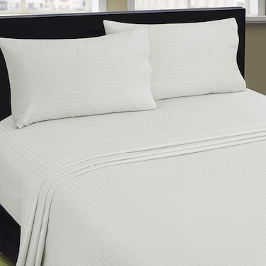 Bliss Casa 2 Pieces 1cm Stripe Bed Sheets Twin (100x200+30 cm) - Soft Satin Sheet Set with Pillowcases - Deep Pocket, Hotel Collection, Luxury Bedding Set include 1 fitted Sheet, 1 Pillowcase