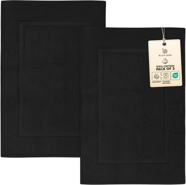 Bliss Casa 100% Cotton Bathmat (50x80, 2 Pack) - 1000 GSM Ring Spun Cotton Highly Absorbent Cotton Banded Washable Bathroom Floor Towel Bath Mat Set