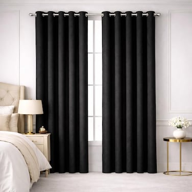 Bliss Casa Embossed Blackout Curtain Panels 140&times;240 cm &ndash; Thermal Insulated, Noise Reducing, Light &amp; UV Blocking Grommet Drapes for Bedroom &amp; Living Room, 2-Panels, (Black)