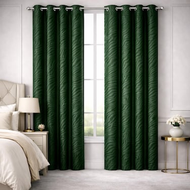 Bliss Casa Embossed Blackout Curtain Panels 140&times;240 cm &ndash; Thermal Insulated, Noise Reducing, Light &amp; UV Blocking Grommet Drapes for Bedroom &amp; Living Room, 2-Panels (Dark Green)