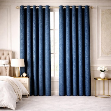 Bliss Casa Embossed Blackout Curtain Panels 140&times;240 cm &ndash; Thermal Insulated, Noise Reducing, Light &amp; UV Blocking Grommet Drapes for Bedroom &amp; Living Room, 2-Panels, (Royal Blue)