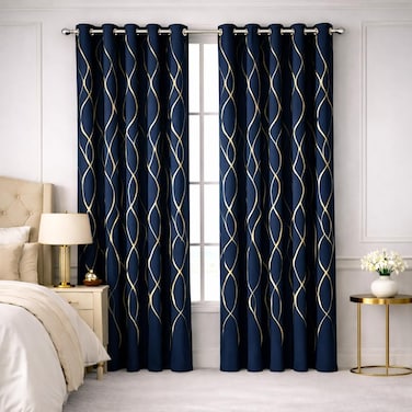 Bliss Casa Embossed Blackout Curtain Panels 140&times;240 cm &ndash; Thermal Insulated, Noise Reducing, Light &amp; UV Blocking Grommet Drapes for Bedroom &amp; Living Room, 2-Piece Set, (Midnight Blue)