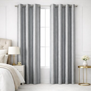 ستائر نافذة Bliss Casa Indigo Lite مكونة من قطعتين مقاس 240 × 140 سم - ستائر ذات فتحات صلبة خفيفة الوزن لغرفة النوم وغرفة المعيشة - ستائر ناعمة لتصفية الضوء