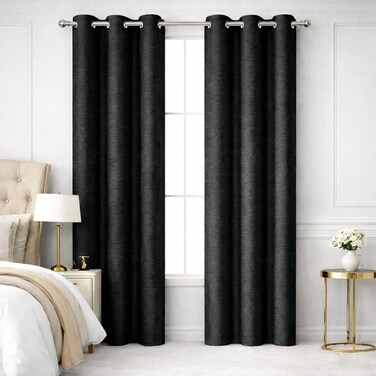 ستائر نافذة Bliss Casa Indigo Lite مكونة من قطعتين مقاس 240 × 140 سم - ستائر ذات فتحات صلبة خفيفة الوزن لغرفة النوم وغرفة المعيشة - ستائر ناعمة لتصفية الضوء