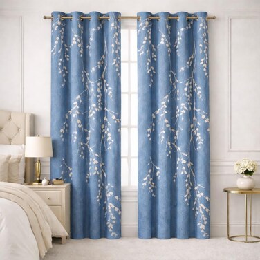 ستائر نافذة Bliss Casa Indigo مكونة من قطعتين مقاس 240 × 140 سم - ستائر ذات فتحات صلبة لغرفة النوم وغرفة المعيشة - ستائر منزلية من القماش الفاخر