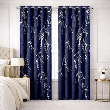 ستائر نافذة Bliss Casa Indigo مكونة من قطعتين مقاس 240 × 140 سم - ستائر ذات فتحات صلبة لغرفة النوم وغرفة المعيشة - ستائر منزلية من القماش الفاخر