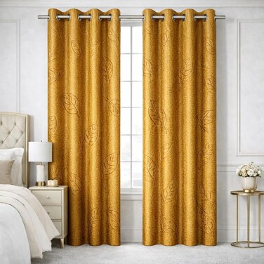 ستائر نافذة Bliss Casa Indigo Plus مكونة من قطعتين مقاس 240 × 140 سم - ستائر ذات فتحات مطبوعة من القماش الثقيل لغرفة النوم وغرفة المعيشة - ستائر منزلية ممتازة