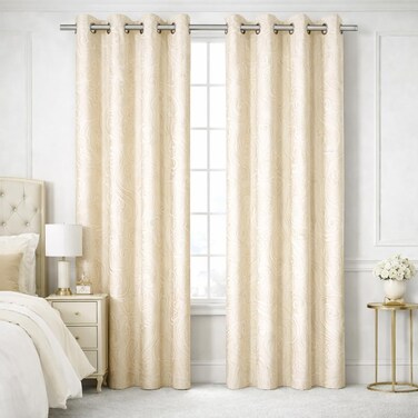 ستائر نافذة Bliss Casa Indigo Plus مكونة من قطعتين مقاس 240 × 140 سم - ستائر ذات فتحات مطبوعة من القماش الثقيل لغرفة النوم وغرفة المعيشة - ستائر منزلية ممتازة