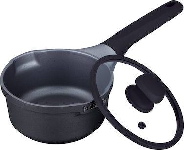 Prestige Essential Cast Aluminum Cookware Black 16 cm Saucepan With Glass Lid   Non-Stick Induction-Based sauce pans with lids
