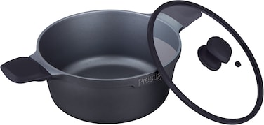 Prestige Essential Cast Aluminum black 24 cm Casserole With Glass Lid    Non stick Induction-Based stockpot with lid