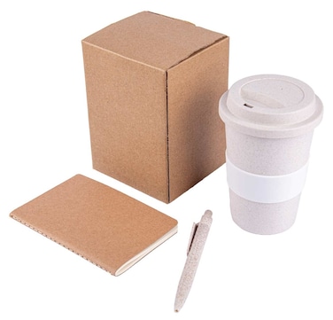 KORGAN 3-in-1 Eco Gift Set   Wheatstraw Mug 380ml + FSC A6 Notebook 80pg + Wheatstraw Pen