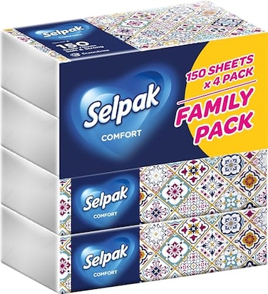 Selpak Comfort Facial Tissue 150 Sheets 2 Ply, Pack Of 4