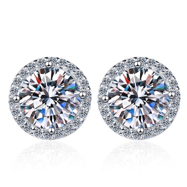 SUCHI 1ct Moissanite Diamond Stud Earrings for Women, Round Cut Halo flower Design, pure S925 Sterling Silver, with GRA certification, Hypoallergenic