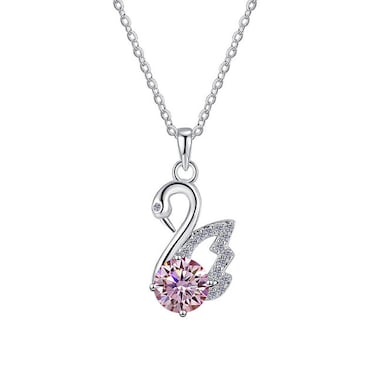SUCHI Pink Moissanite Swan Pendant Necklace &ndash; 1Ct, S925 Sterling Silver, White Gold Plated, Women&rsquo;s Jewelry