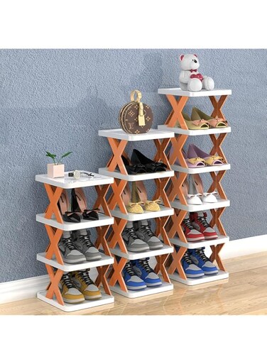 COOLBABY Narrow shoe rack with 5 levels, space saving shoe storage, narrow shoe rack, space-saving shoe cabinet, multifunctional, for entryway（Orange）