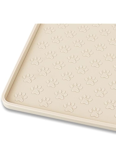 Ptlom Silicone Pet Placemat for Dog and Cat, Waterproof Non-Slip Pet Feeding Bowl Mats for Food and Water, Small Medium Large Tray Mat Prevent Residues from Spilling to Floor, Beige, 18" 12